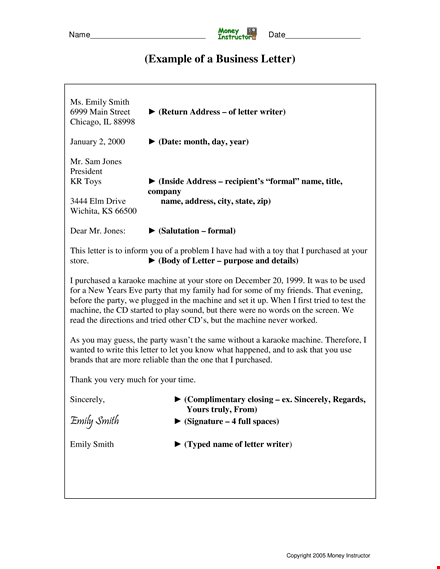 professional business letter example template