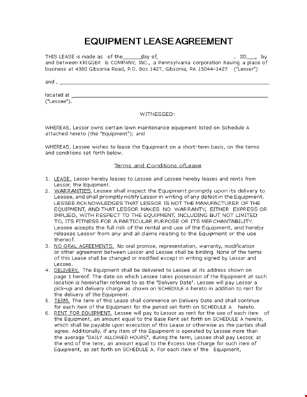 equipment lease agreement template - create a comprehensive contract template