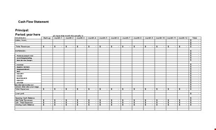 cash flow statement for 12 months template