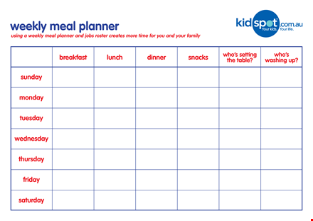 weekly family meal planner template template