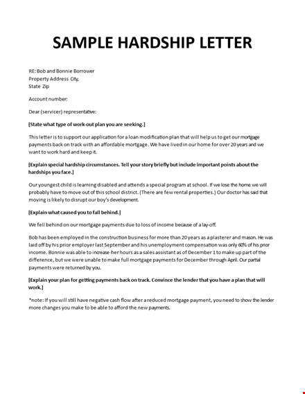 loan modification hardship letter template - request assistance with payment adjustments template