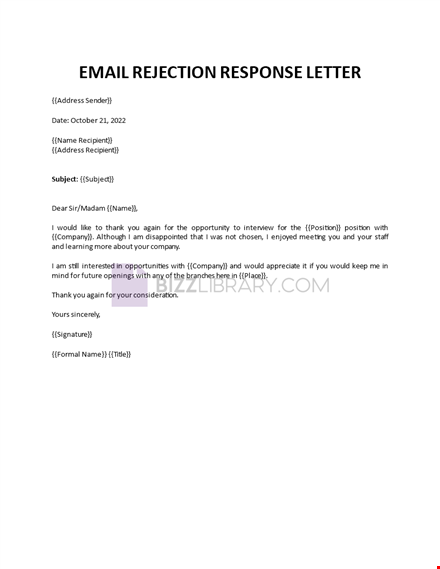 email rejection response letter template