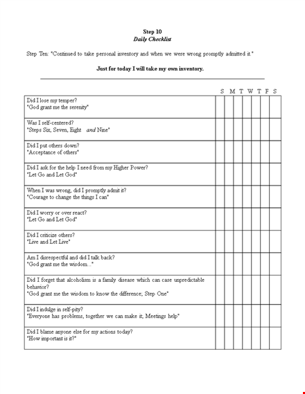 personal inventory template