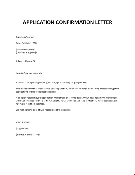 sample of confirmation letter template