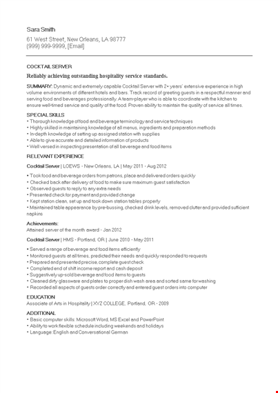 cocktail resume template