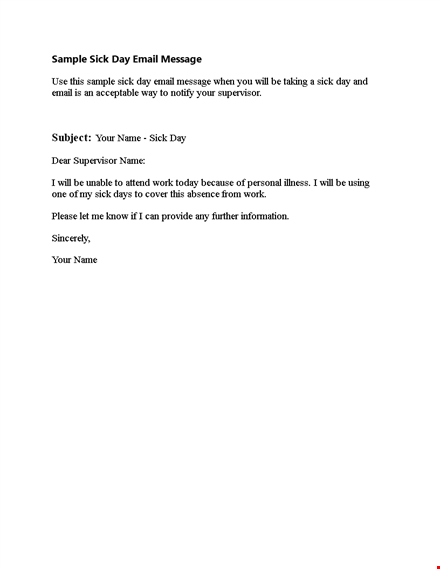 sample sick leave email: requesting time off due to illness template