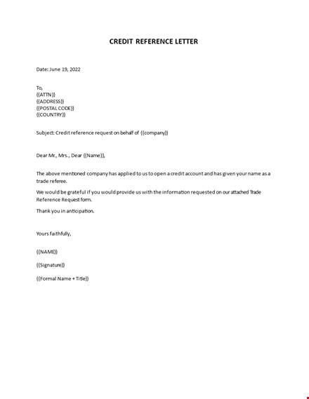 credit reference letter template