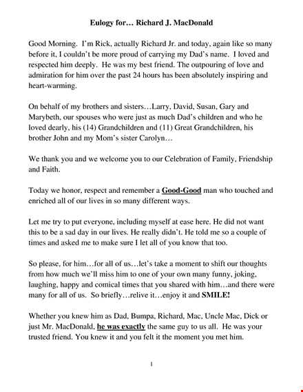 short eulogy example template
