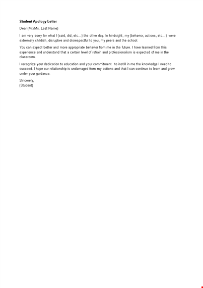 student apology letter template template