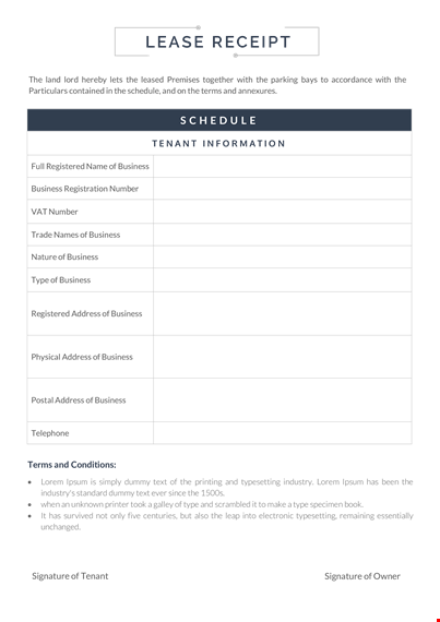 lease receipt schedule | business address template