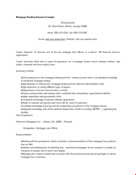 mortgage banking resume example template