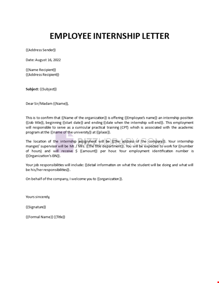 employee internship letter template template