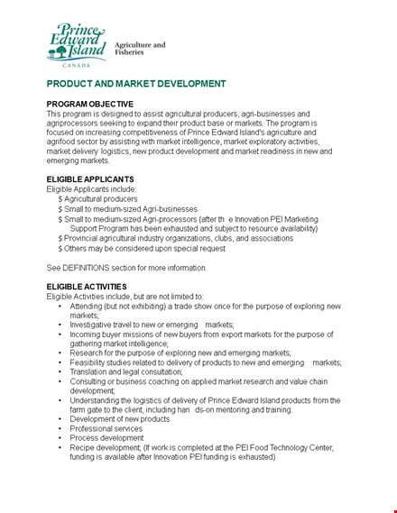 product and market development program template