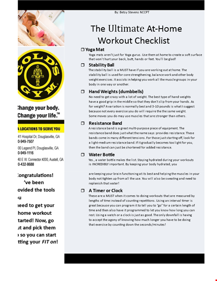 home workout checklist template template