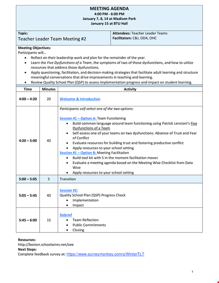 leadership meeting agenda template