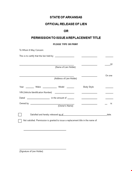 release liens easily: official lien release form for issue, holder, and permission template
