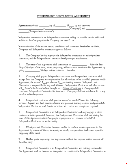 independent contractor agreement | contractor & company agreement template