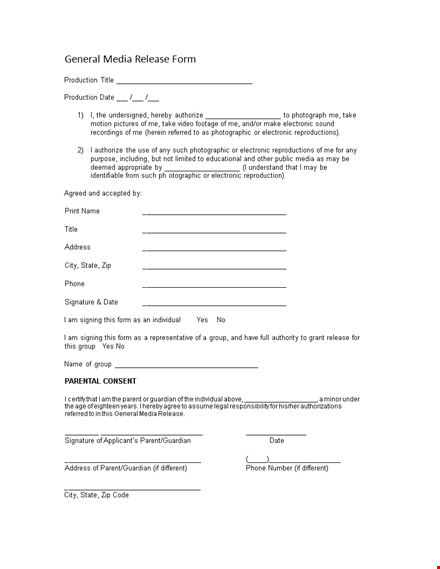 create a dynamic media release with our general media release form template template