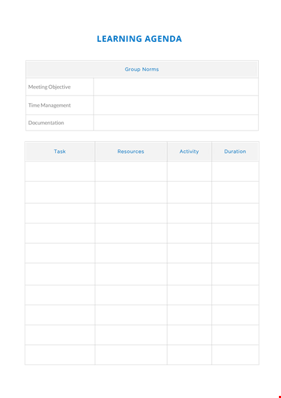 meeting agenda: setting learning norms - create an effective learning agenda template