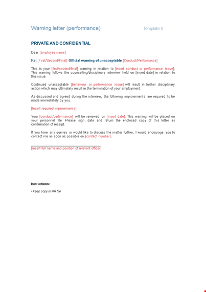 employee warning letter template - addressing issues, performance, and conduct template