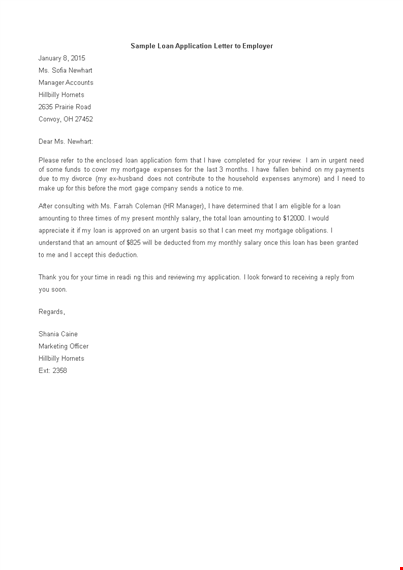 employee loan application letter template template