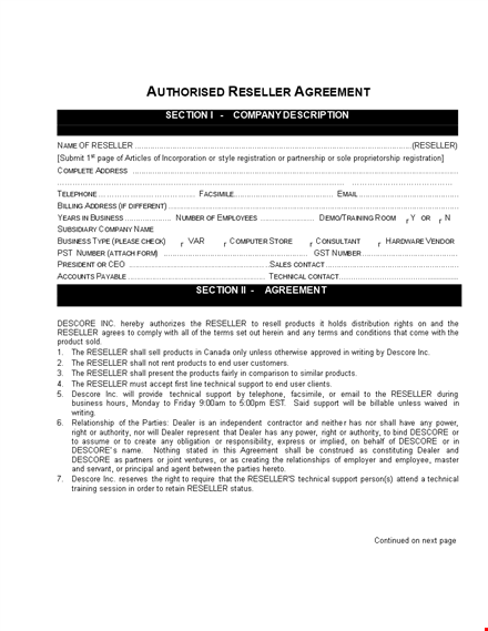 reseller contract agreement sample template