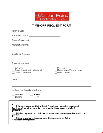 time off request form template - streamline leave management and save hours template