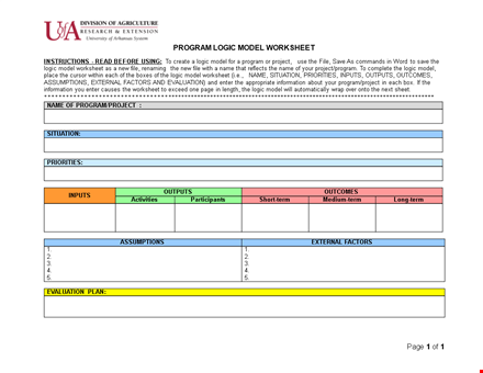 logic model template | create effective project worksheets & programs template