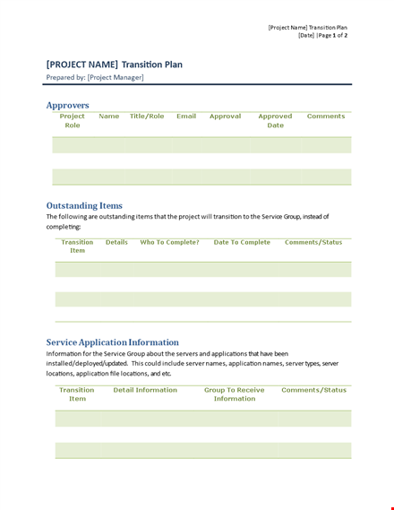 efficient transition planning for projects | service information & templates template