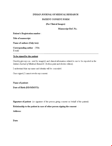 indian medical patient consent form for journal - patient consent template