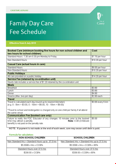 family daycare template - school with standard hours template