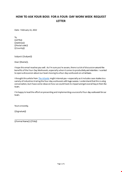 four-day work week request letter template