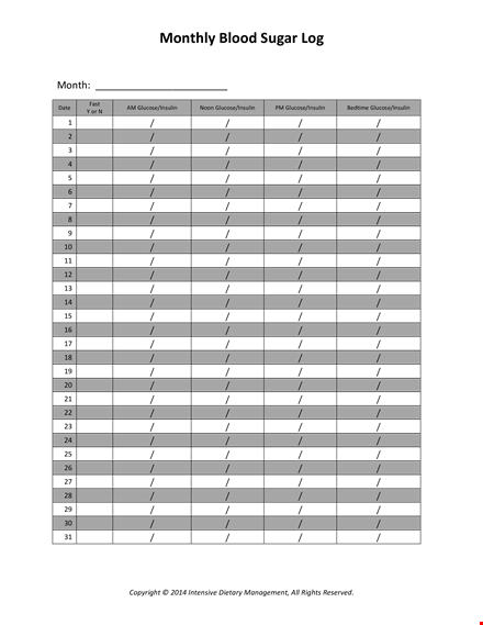 track your glucose and insulin levels with our monthly blood sugar log template