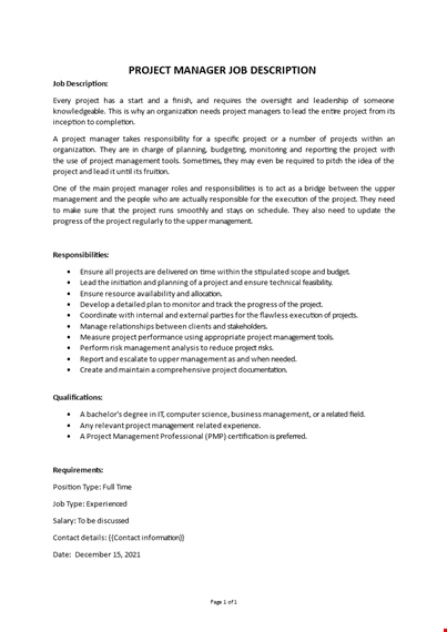 it project manager job description template