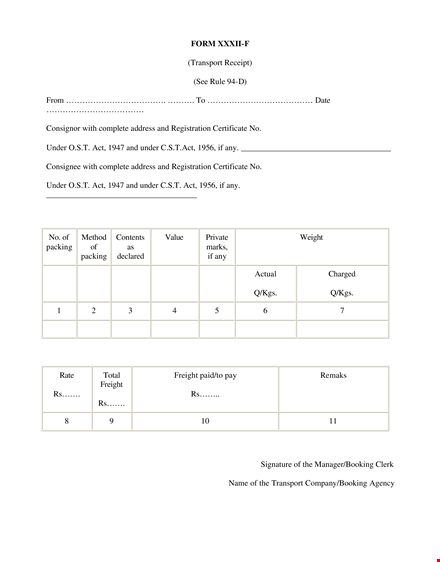 sample transport receipt template