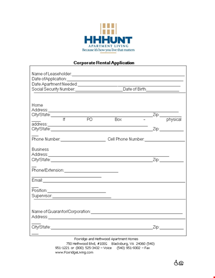 corporate apartment rental application - apply for a spacious apartment today template