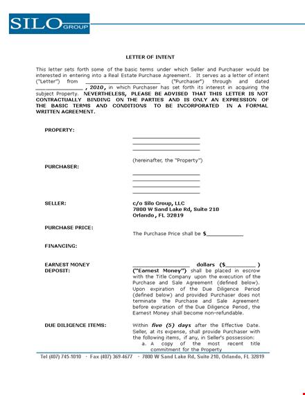 agreement & letter of intent for purchase - buyer & seller terms template