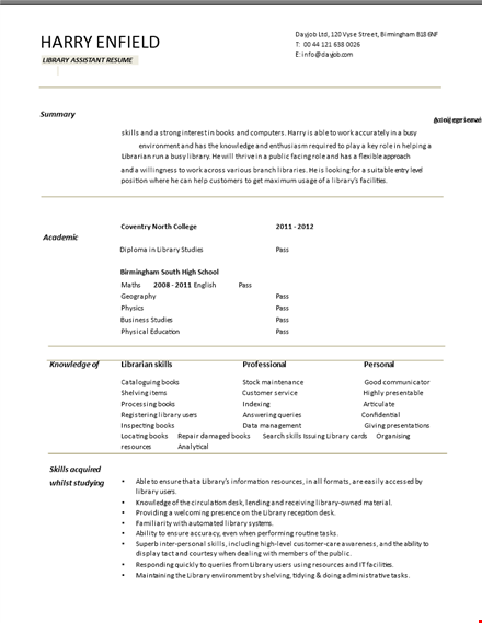 librarian assistant template
