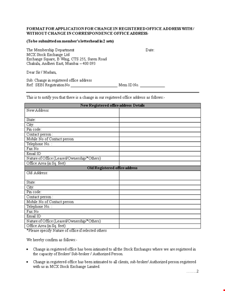 change of address letter template template