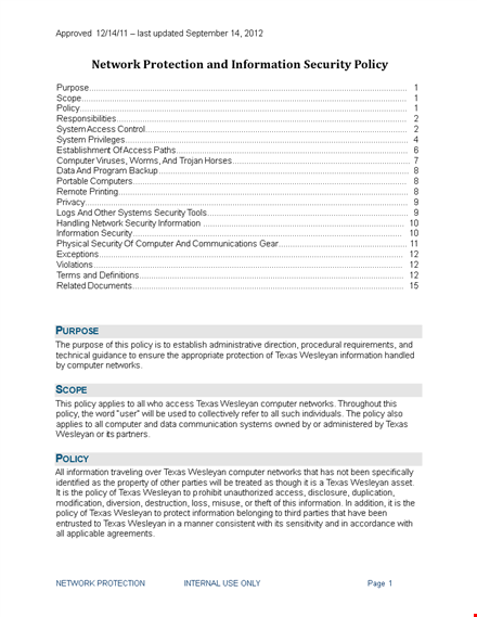 network protection and info security policy template
