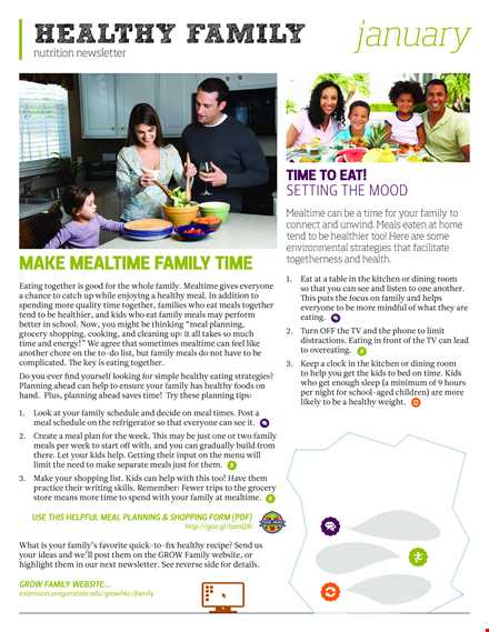 healthy family nutrition newsletter template