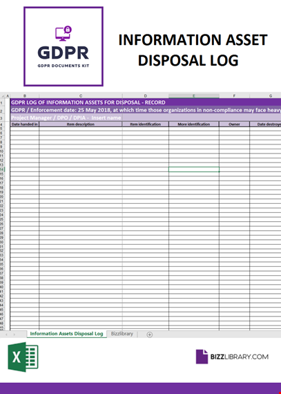 gdpr information assets data privacy log for disposal template