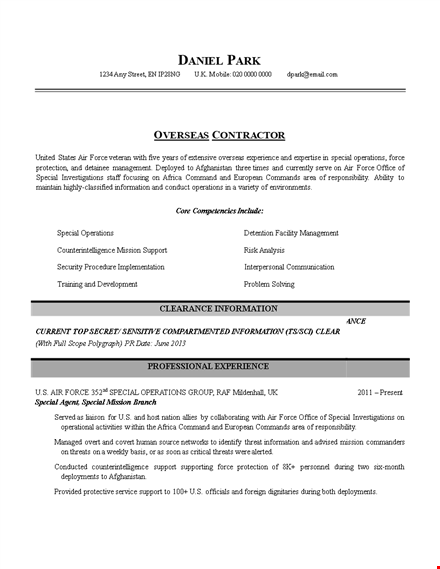 contract work resume example template