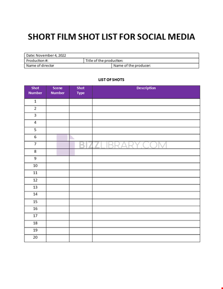 shot list template template