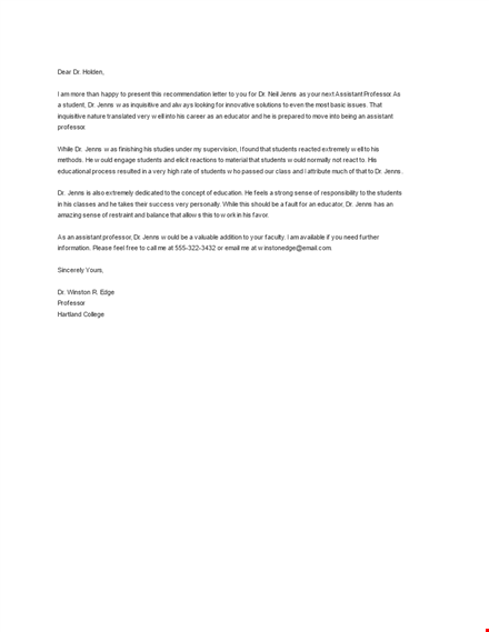job recommendation letter from professor template
