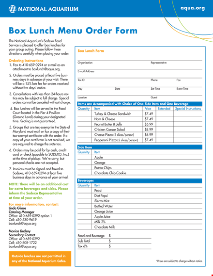 printable menu order form template template