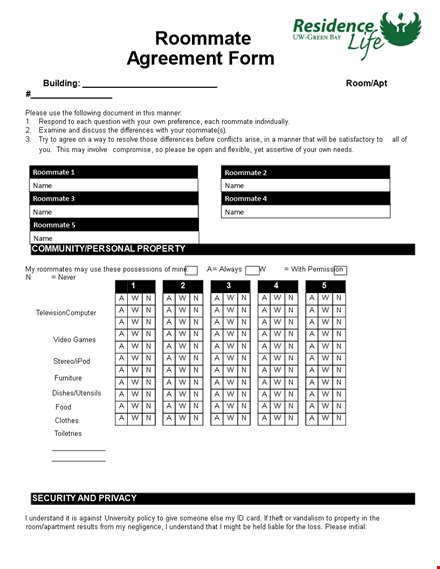 create a harmonious home with our roommate agreement template - discuss rules on guests and more template
