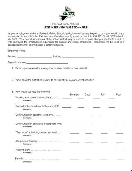 school exit interview form template