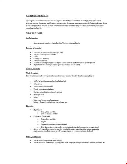 sample resume format doc template