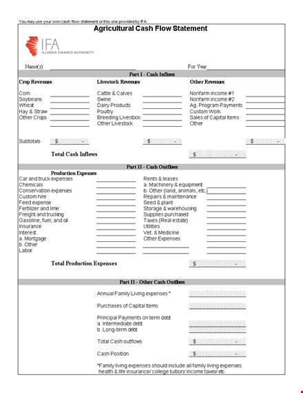 agriculture cash flow statement template template